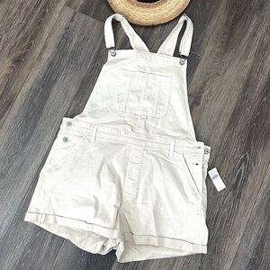 American Eagle Overall Shorts Beige Roll Cuff Shortall  - Size XL - New